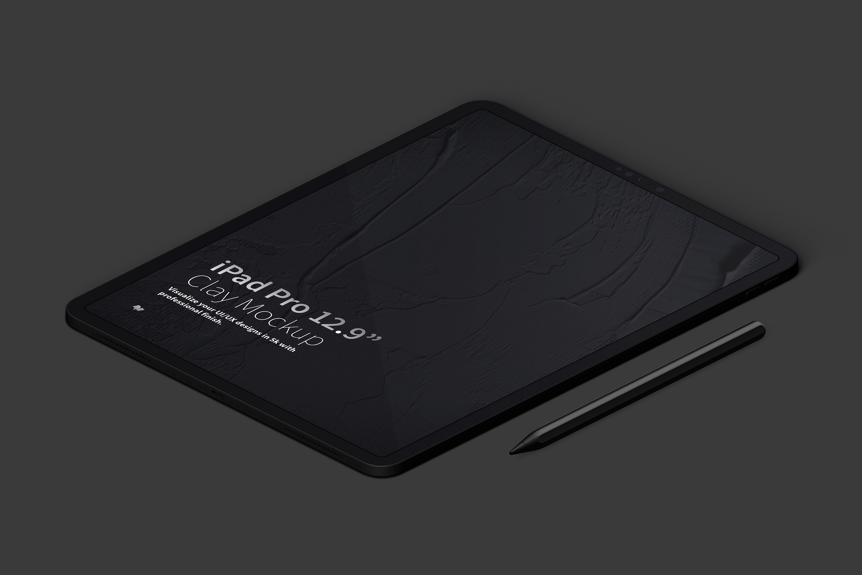 iPad Pro平板电脑等距右视图样机模板素材 Clay iPad Pro 12.9” Mockup, Isometric Right View插图(4)