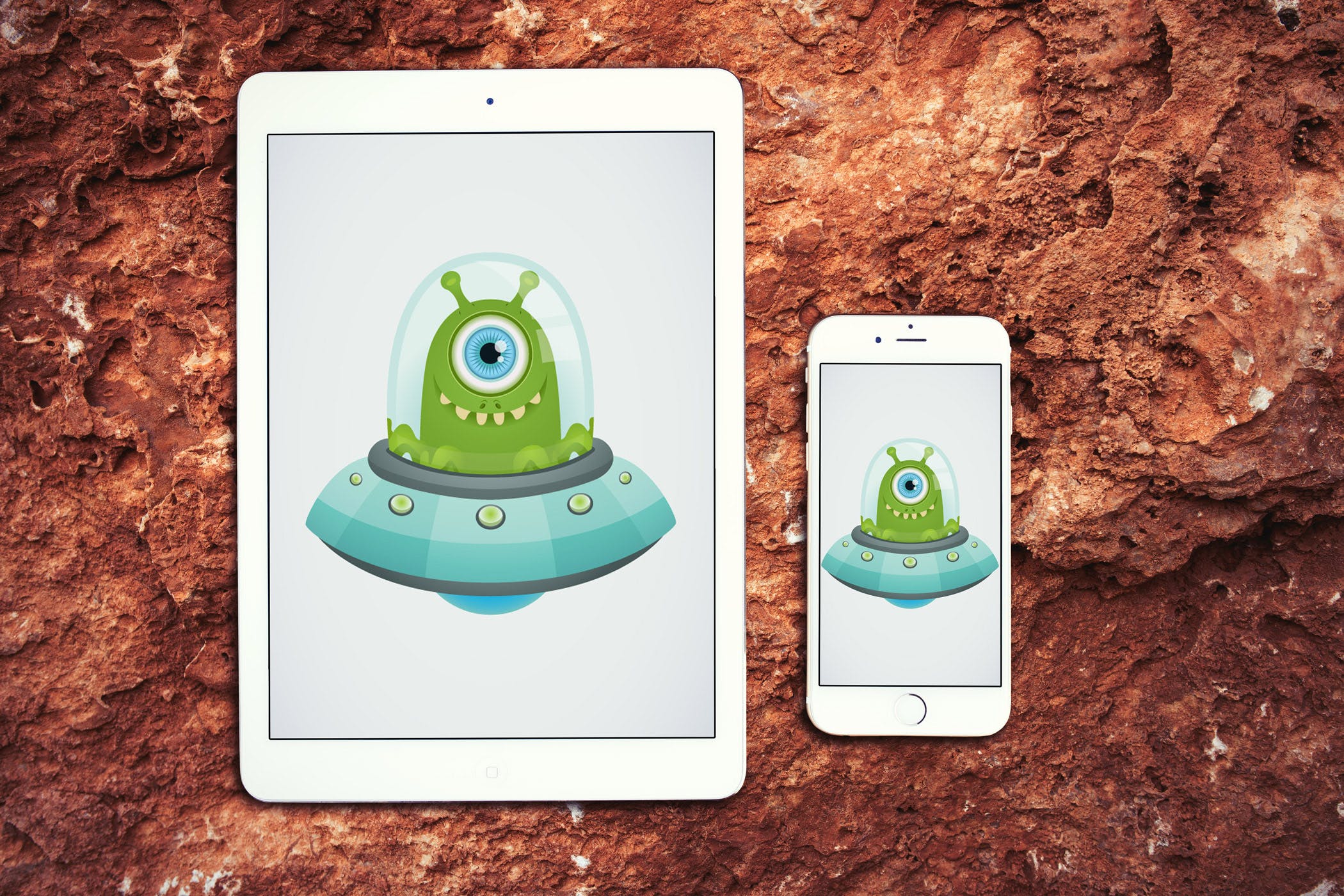 石头背景平板电脑&手机素材库精选样机模板 4 Tablet & Phone Mockup on Stone Background插图(3)