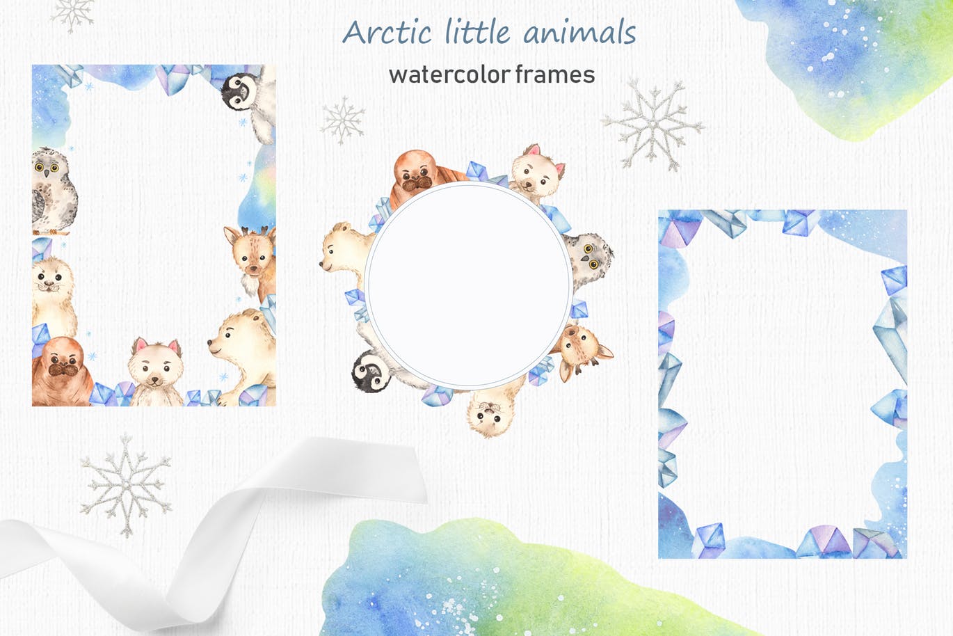 北极小动物水彩手绘剪贴画&卡片素材 Watercolor Arctic little animals Clipart cards插图(4)