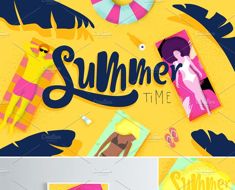 夏日时光大胆配色插画素材 Summer Time插图