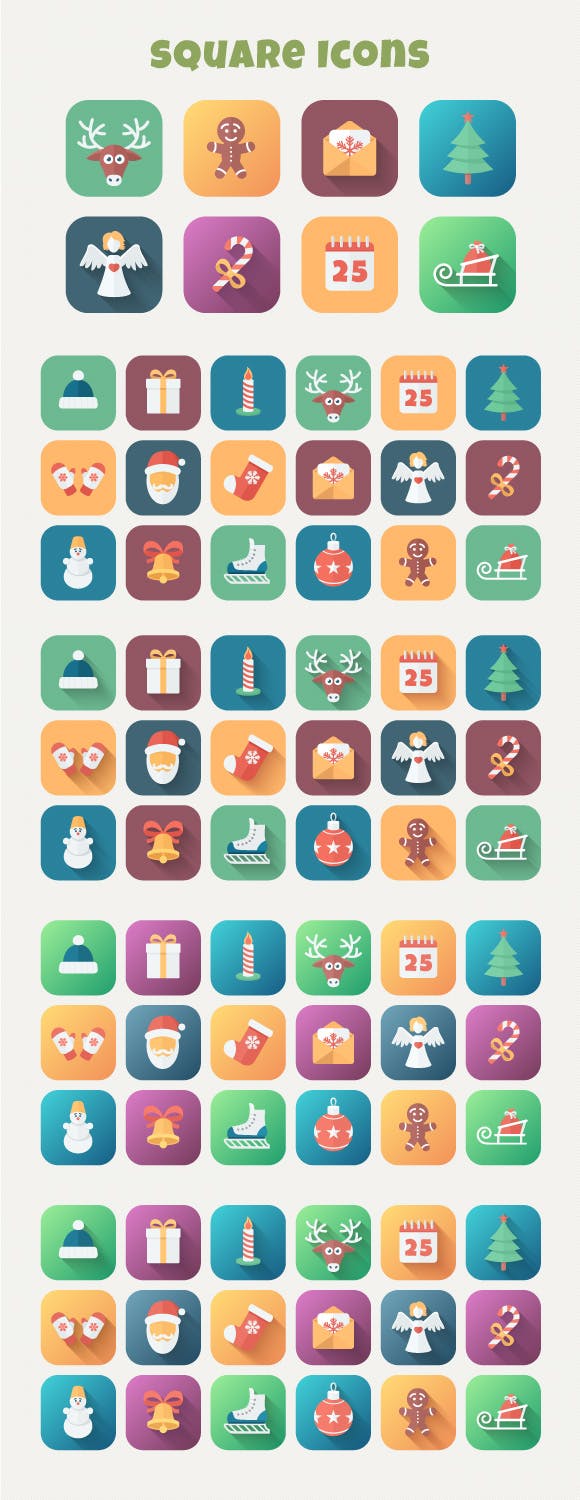 扁平设计风格圣诞节主题矢量素材包 Christmas Flat Set | Vector Icons Bundle插图(2)