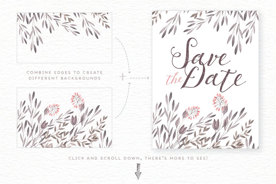 水彩花卉边界装饰插画元素 Watercolor floral borders插图(2)