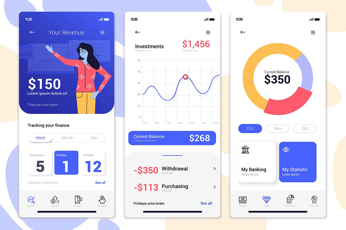 15款金融主题APP应用屏幕界面设计模板 15 Finance app Screens插图(9)