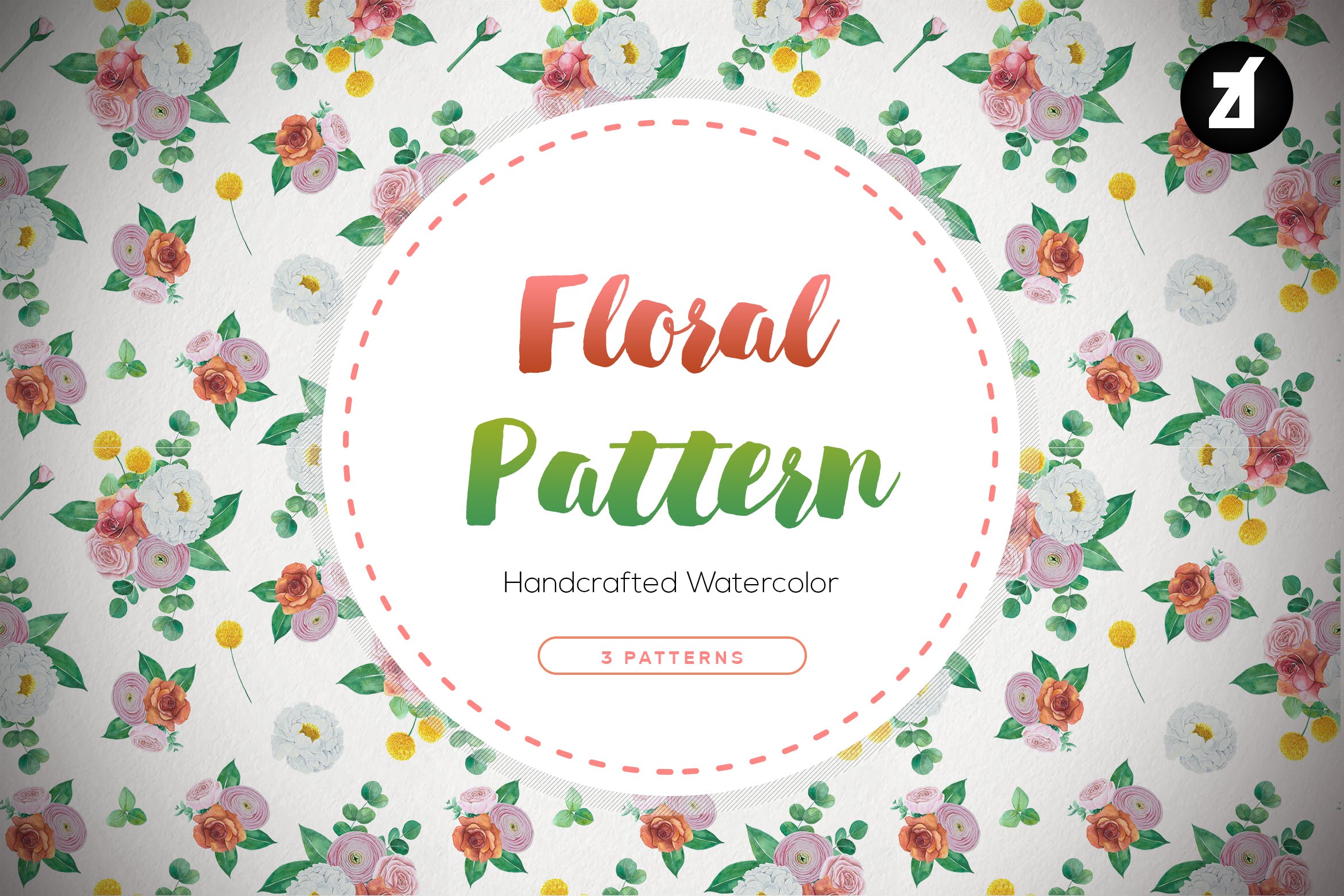 水彩手绘花卉图案设计素材 Floral pattern hand-drawn watercolor illustration插图