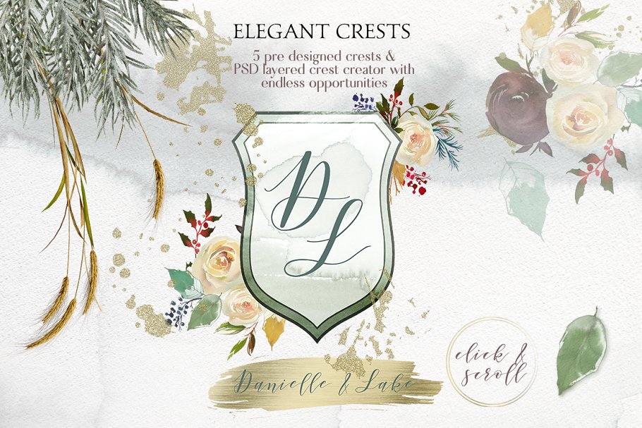 冬季花卉花饰相关设计工具包（剪贴画、纹理&装饰字母） Winter Solemnity Floral Design Kit插图(4)