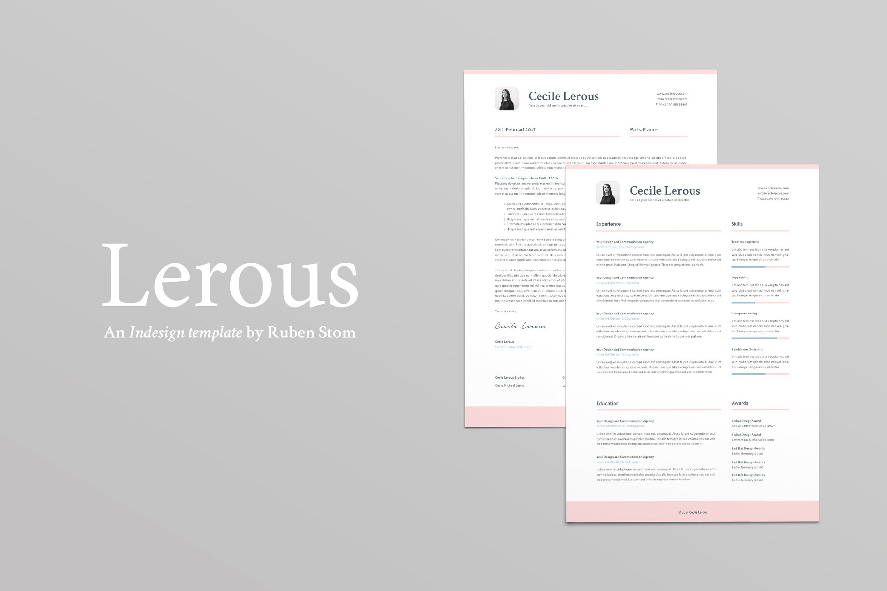 时尚简约简历求职信模板 Lerous Resume Template插图