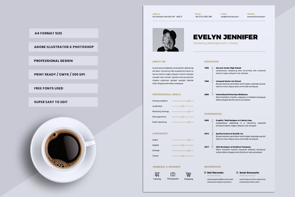 低调简约个人应聘电子简历设计模板v13 Minimalist CV Resume Vol. 13插图(1)