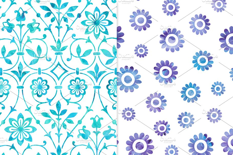 凉爽清爽的水彩花卉背景 Cool Watercolor Floral Backgrounds插图(4)