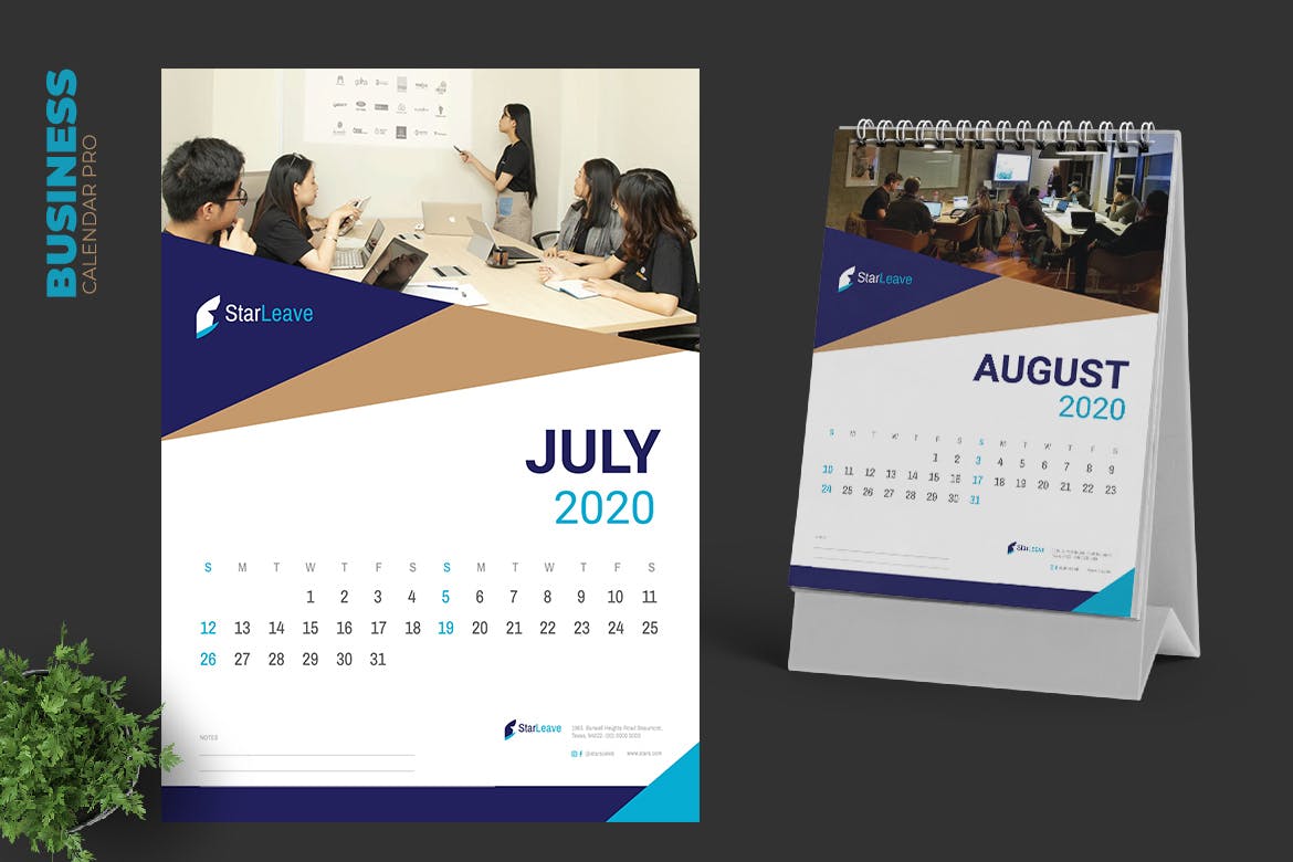 2020年企业定制活页台历表设计模板 Clean Business Calendar Pro插图(4)