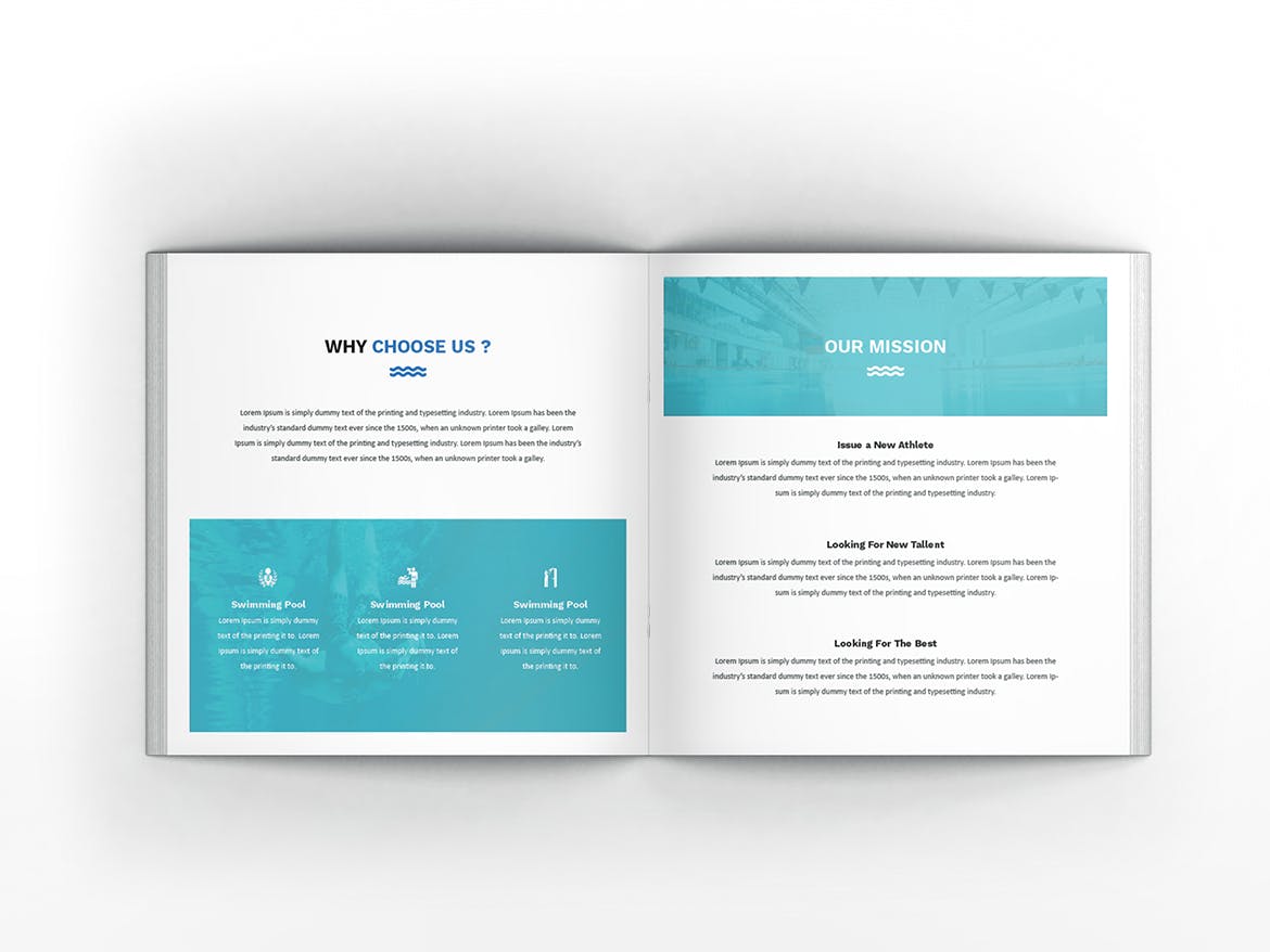 游泳培训课程方形宣传画册设计模板 Swimming Square Brochure Template插图(6)