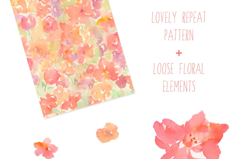 抽象水彩花卉图案背景  Abstract Floral Pattern and Flowers插图(1)