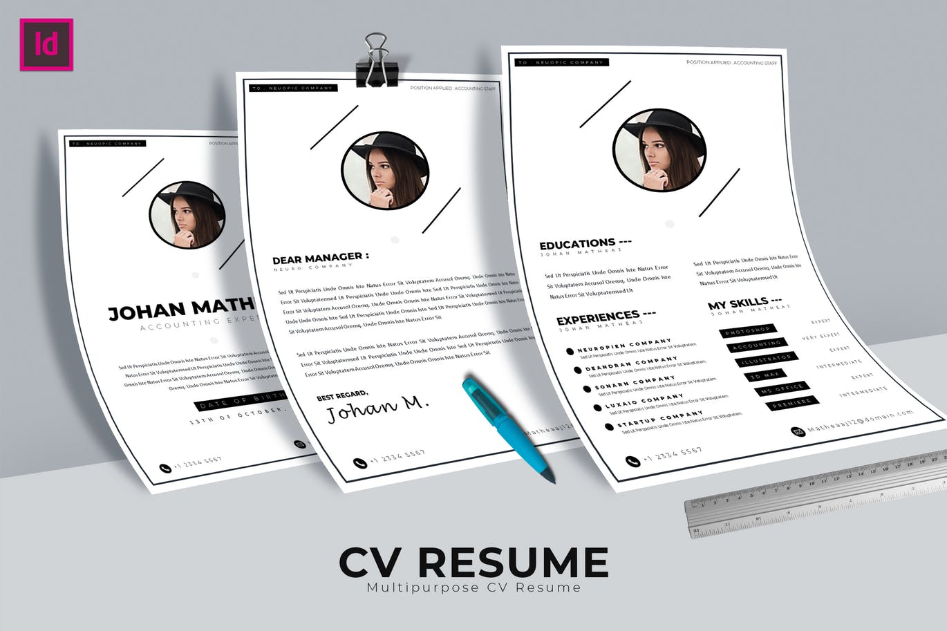 三页式简约风格个人简历设计模板 Clean Resume Template插图
