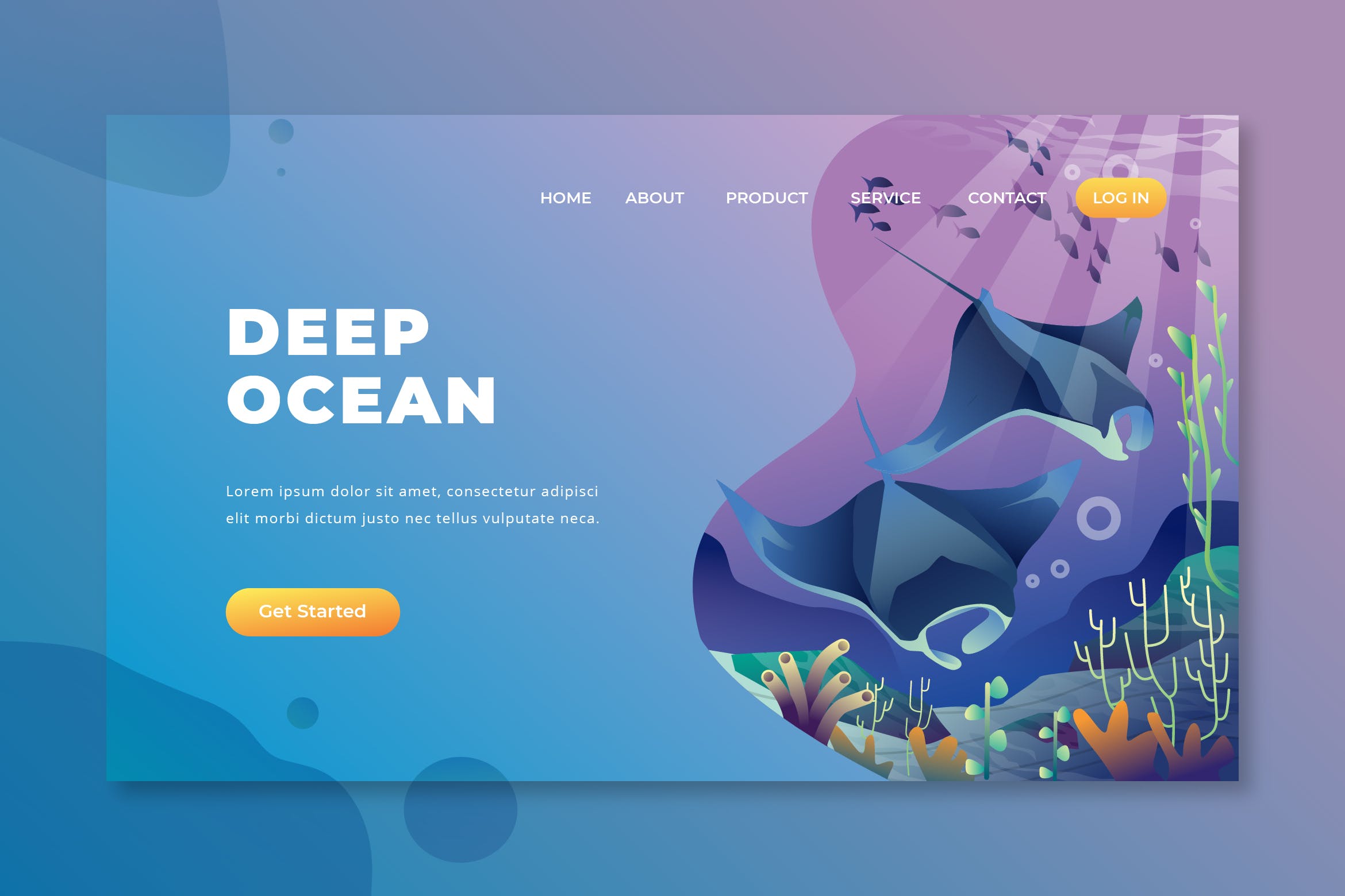深海海洋主题插画网站着陆页设计素材库精选模板 Deep Ocean – PSD and AI Vector Landing Page插图