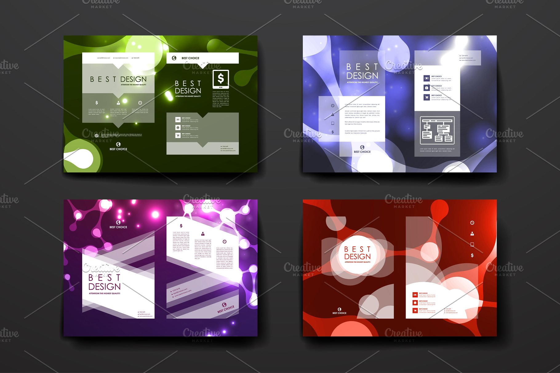 荧光DNA链条抽象图形画册模板 Set of Beautiful Brochures插图(5)