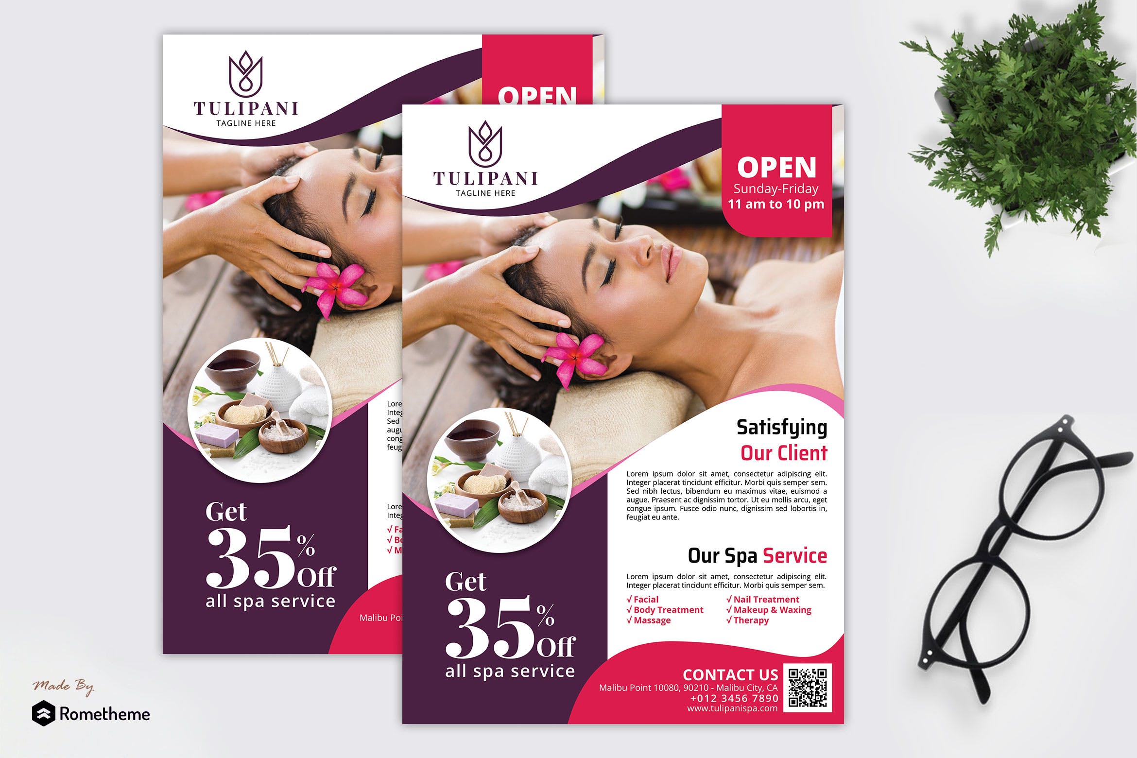 SPA美容会所促销传单设计模板 Tulipani Spa – Promotion Flyer RB插图
