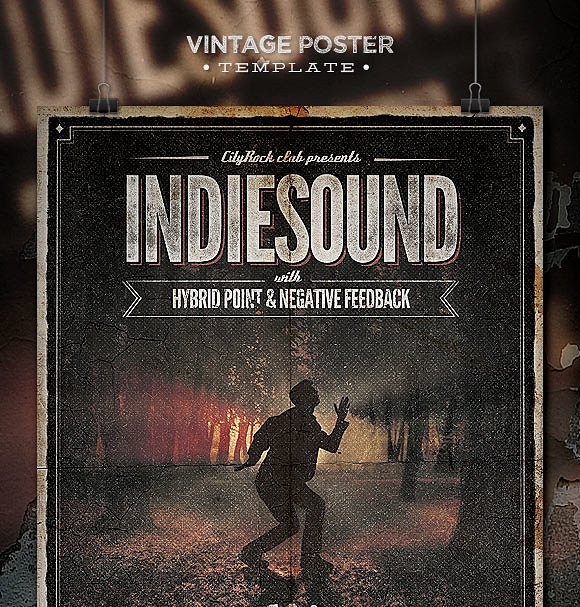 复古独立音乐节海报传单模板 Indiesound – Vintage Poster插图(1)