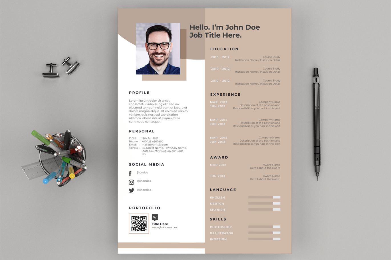 对称两列式个人介绍信&电子简历模板 Resume / CV Layout and Cover Letter插图