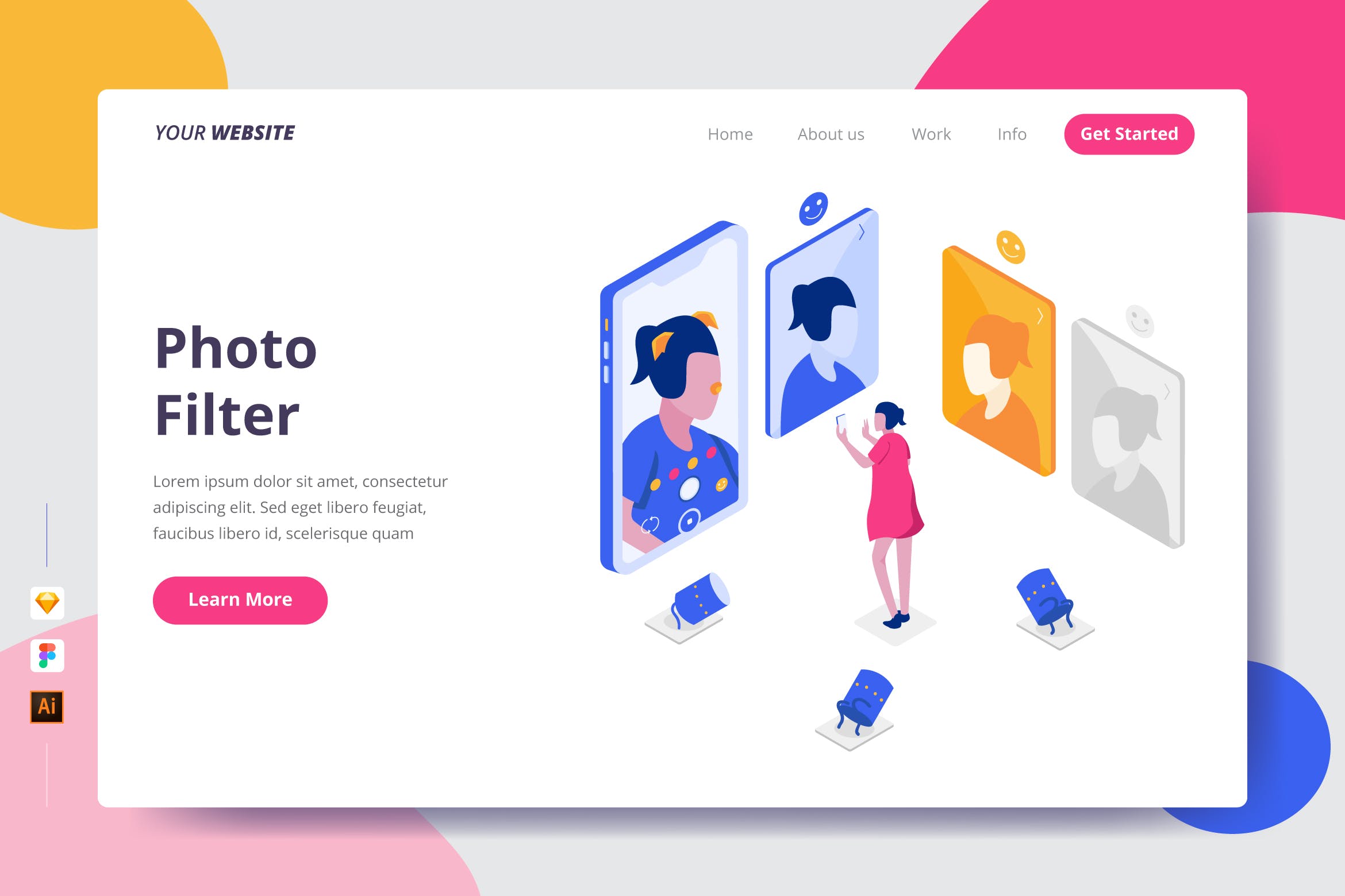 照片过滤器矢量插画网站着陆页设计素材库精选模板 Photo Filter – Landing Page插图