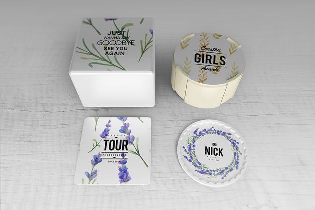 简约酒杯/咖啡杯垫样机V2 Coaster Mockups V2插图(12)