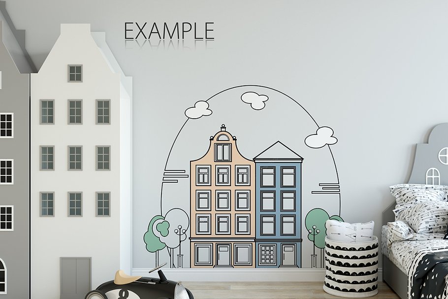 儿童卧室书房墙纸&相框样机 KIDS Interior WALL & FRAMES Mockup 3插图(25)