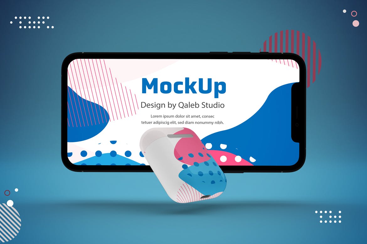 抽象设计风格iPhone 11手机&AirPods耳机素材库精选样机模板 Abstract iPhone 11 & AirPods Mockup插图(5)