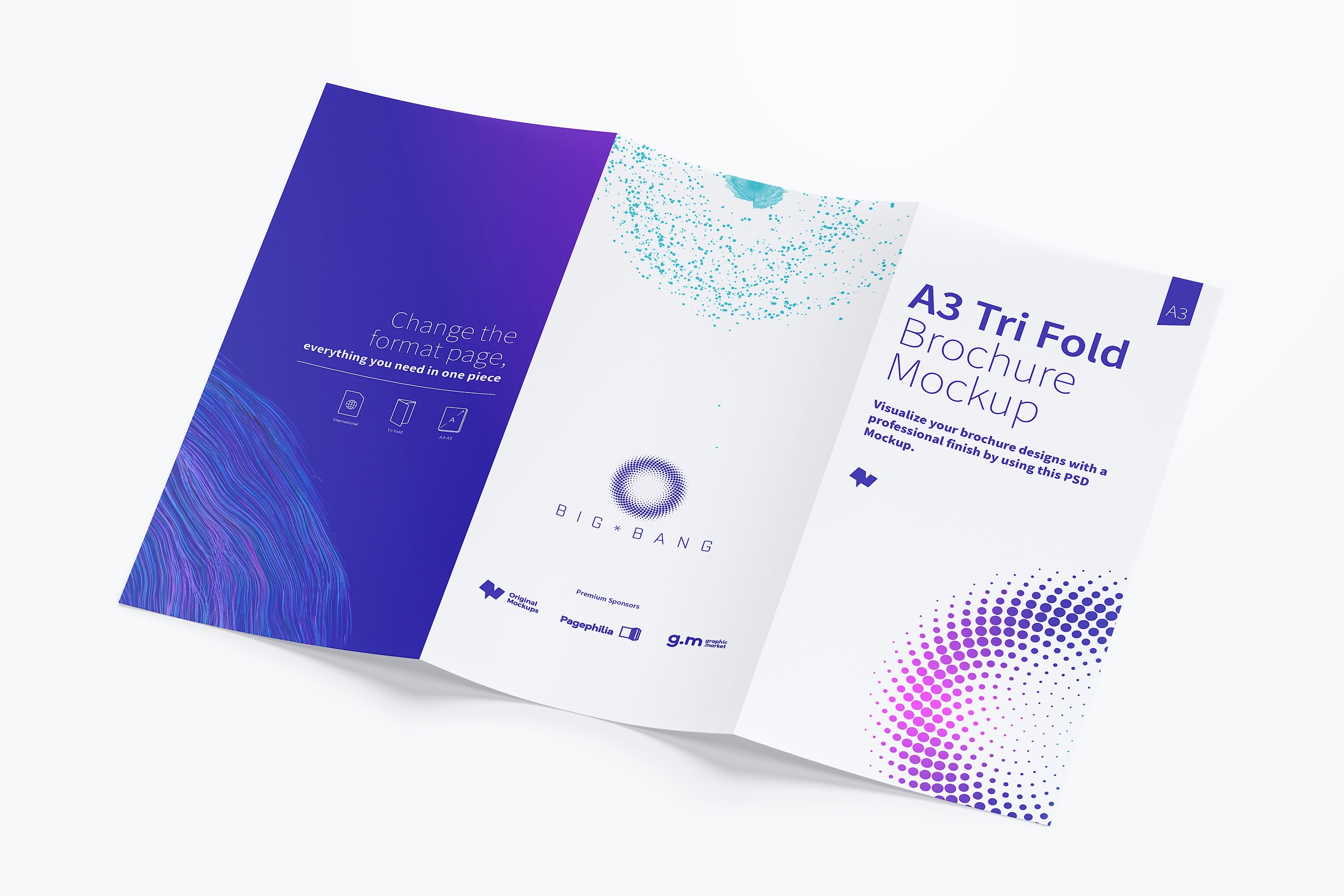 A3尺寸大小三折页企业传单手册设计样机02 A3 Trifold Brochure Mockup 02插图(1)