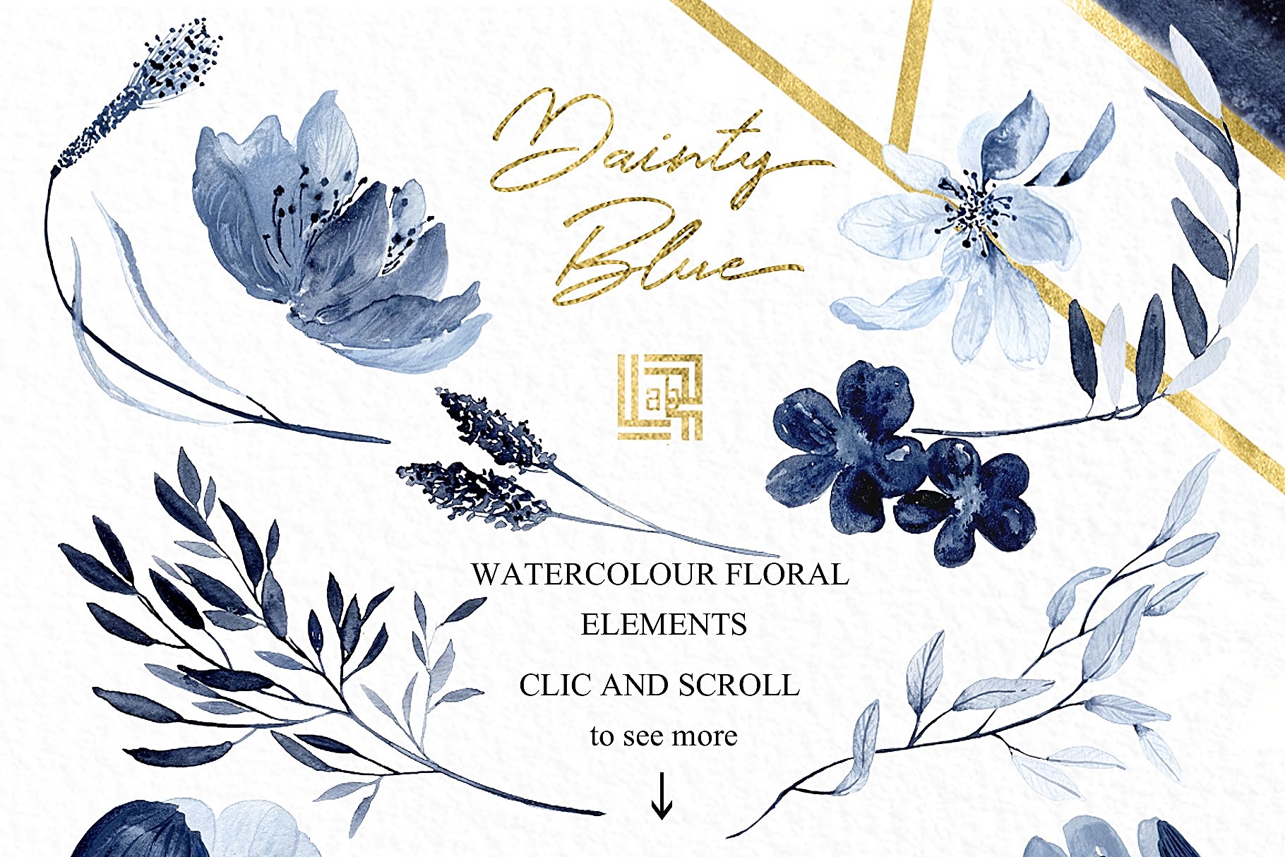 精致的海军蓝手绘花卉 Dainty blue. Navy blue flowers插图(8)