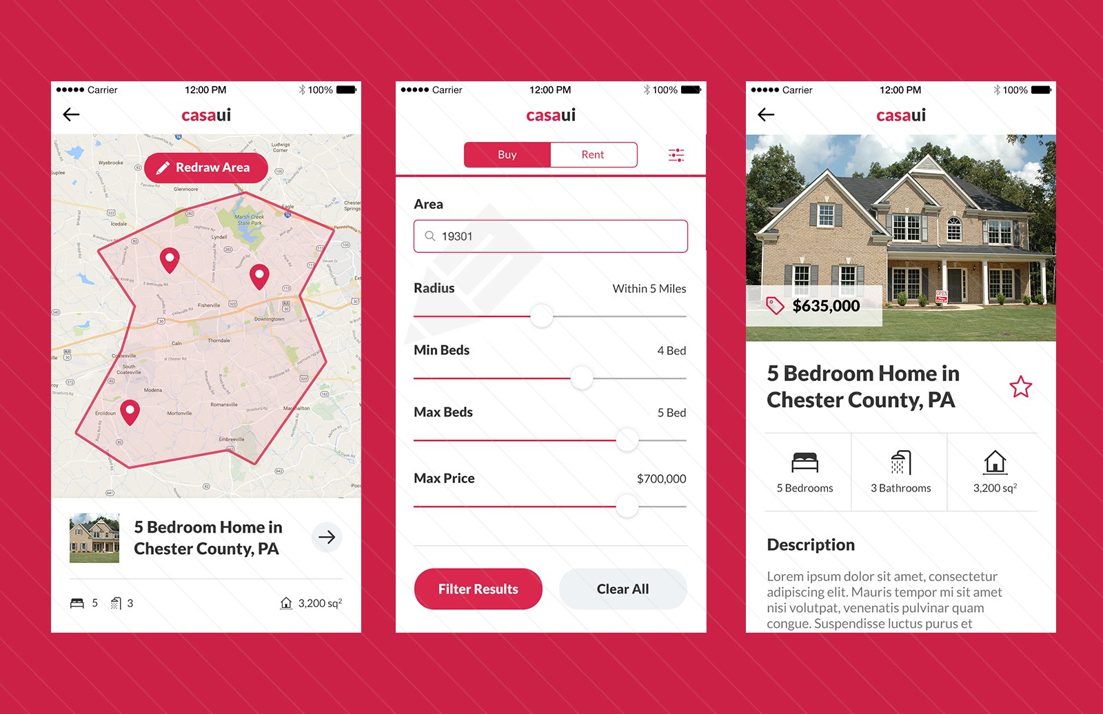 房地产开发销售 APP UI 套件 Casa – Property Mobile App UI Kit插图(2)