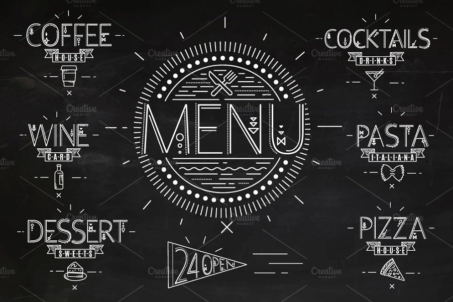 复古扁平风格酒水菜单海报模板 Flat Menu vintage插图