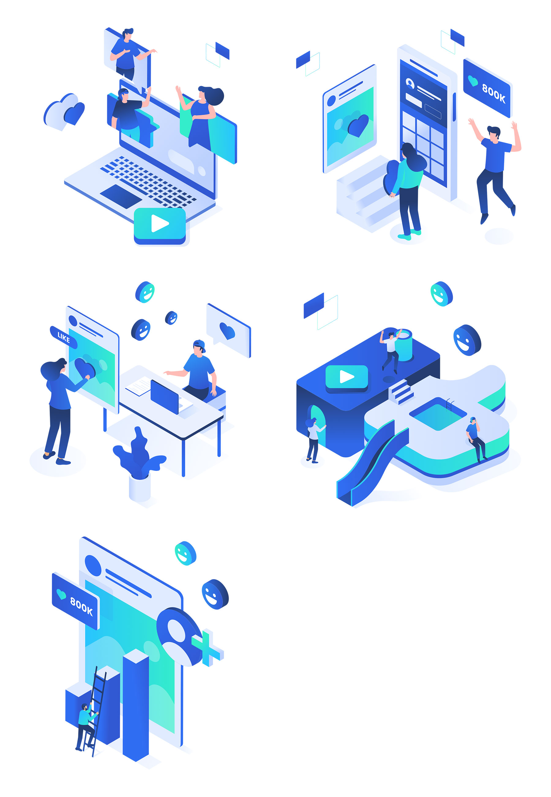 5 张社交媒体元素插画