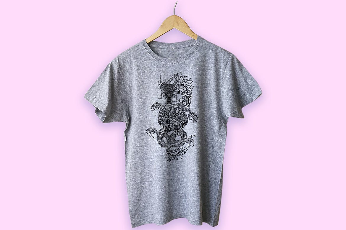 龙-曼陀罗花手绘T恤印花图案设计矢量插画素材库精选素材 Dragon Mandala T-shirt Design Vector Illustration插图(4)