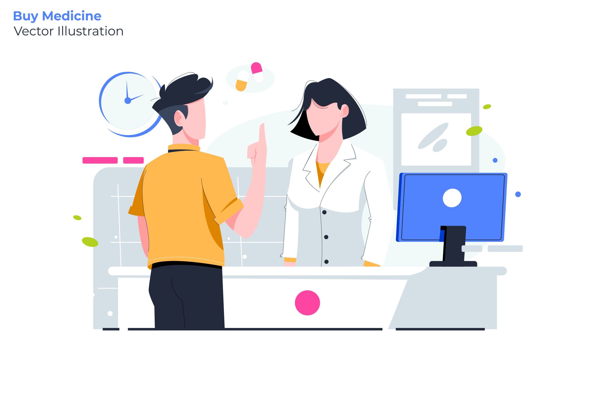 药物零售主题矢量插画素材库精选素材 Buy Medicine – Vector Illustration插图