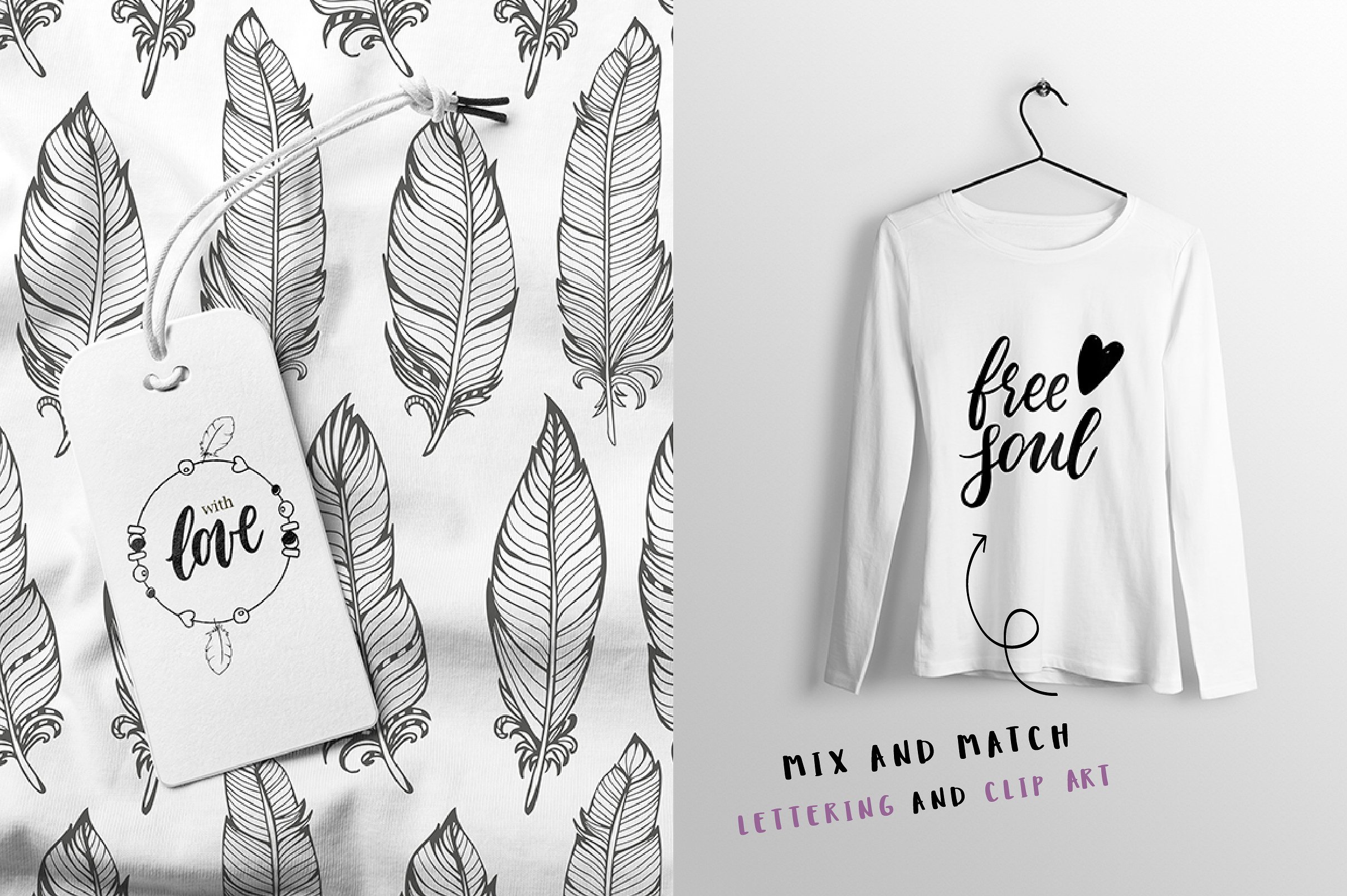 时尚的波西米亚风格剪贴画和刻字大集合插图(9)