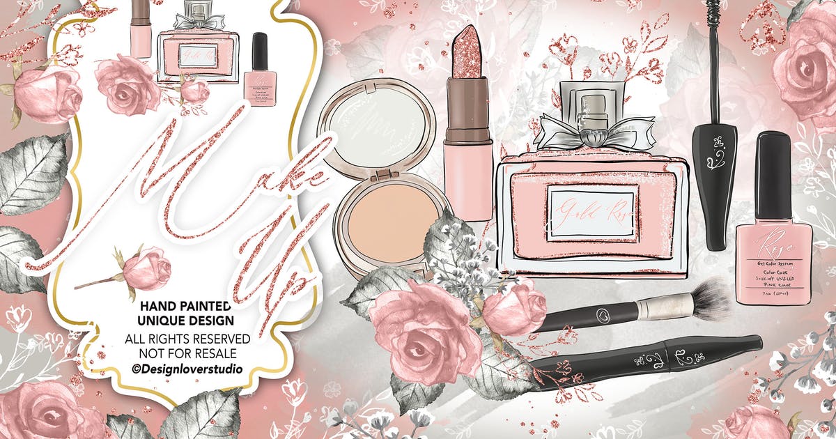 护肤品/化妆品水彩插画设计素材 Make up design插图