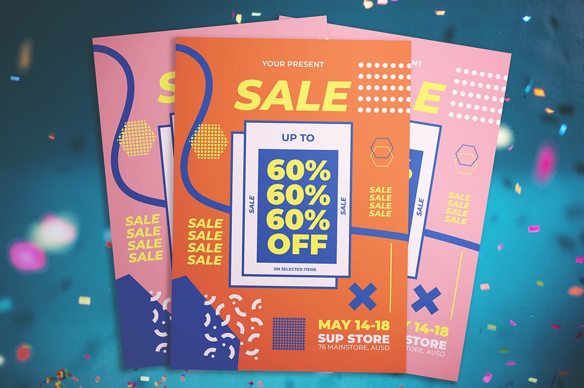 孟菲斯风格促销海报传单设计模板 Memphis Sale Flyer插图(2)