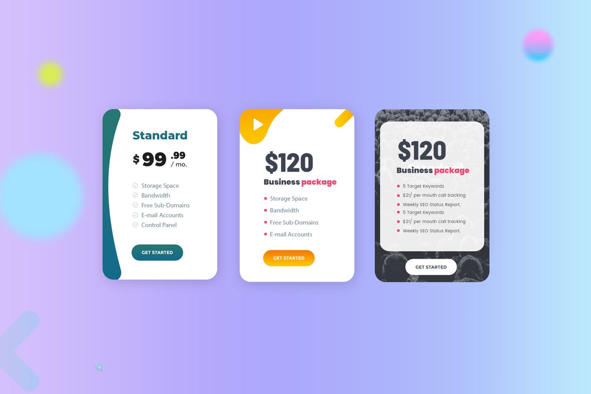 商业网站价格表单设计UI模板 Business Pricing Table UX Template PSD插图