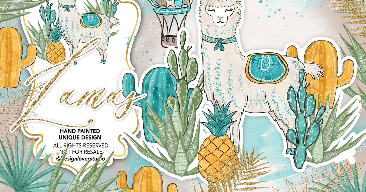 羊驼水彩剪贴画设计素材 Lama boy design插图