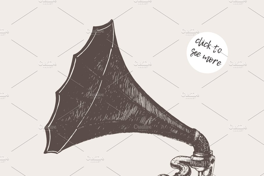 黑白风留声机矢量插画 Illustration of a gramophone插图(1)