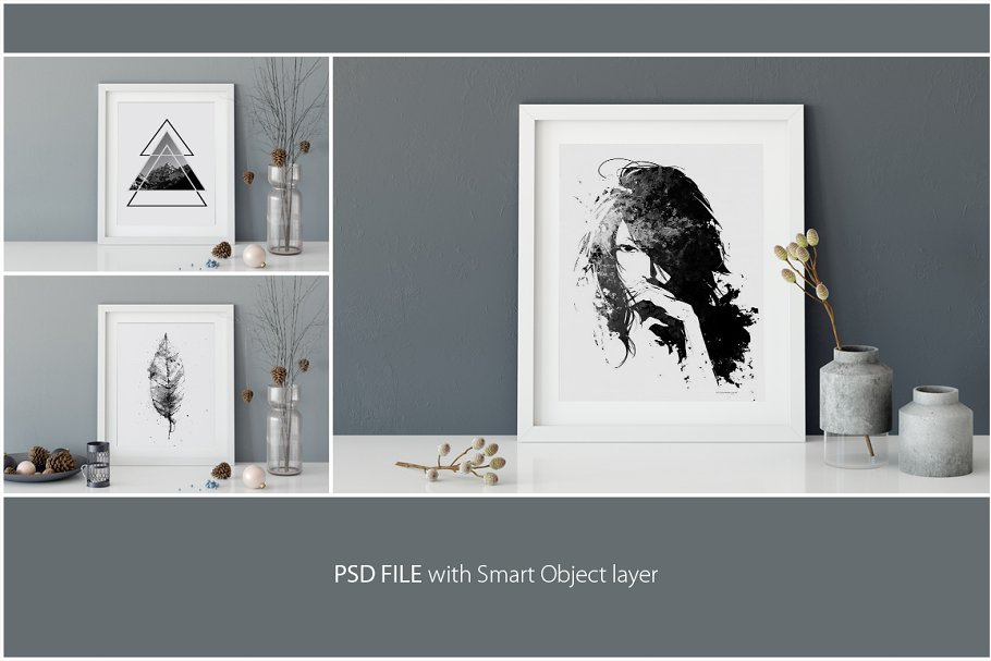 灰色背景画框相框样机 Frames Mockup 8×10 – PACK (Grey)插图(2)
