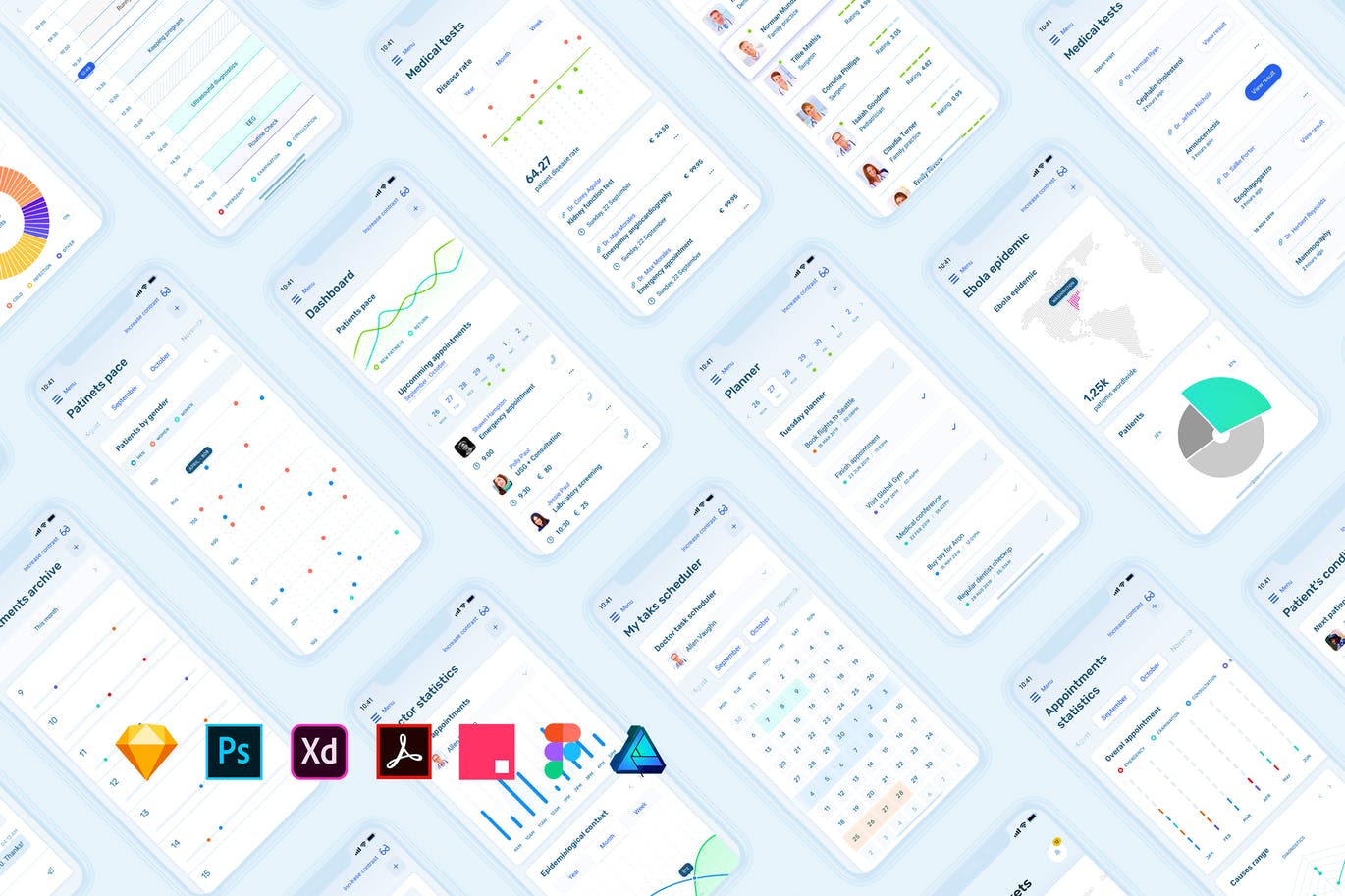 医疗健康APP应用数据统计分析后台UI设计套件 Medical App Dashboard – MedUX Light UI Kit插图