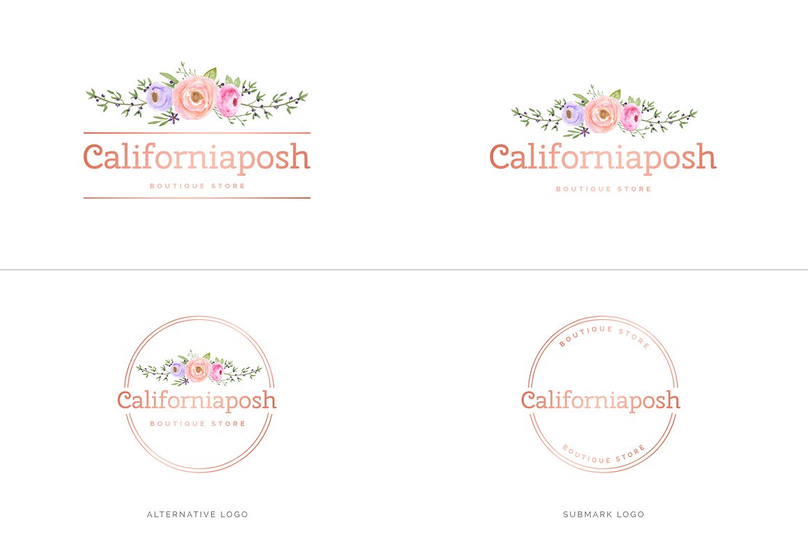 超级水彩风 Logo 设计素材包 Watercolor Premade Branding Logo Kit [模板、纹理&元素]插图(4)