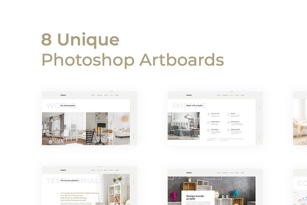 室内装修设计公司网站着陆页设计PSD模板 Intero – Interior Company Landing Page Template插图(1)