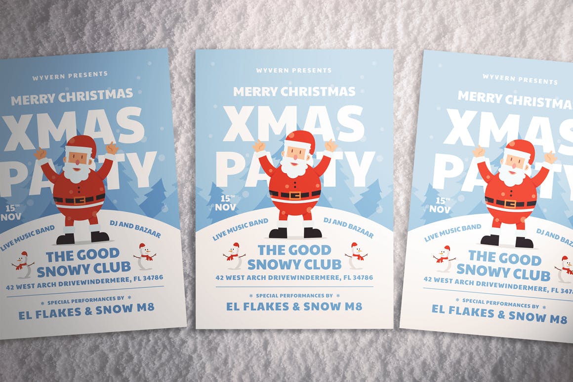 圣诞节堆雪人活动海报传单设计模板 Christmas Party Flyer插图(3)
