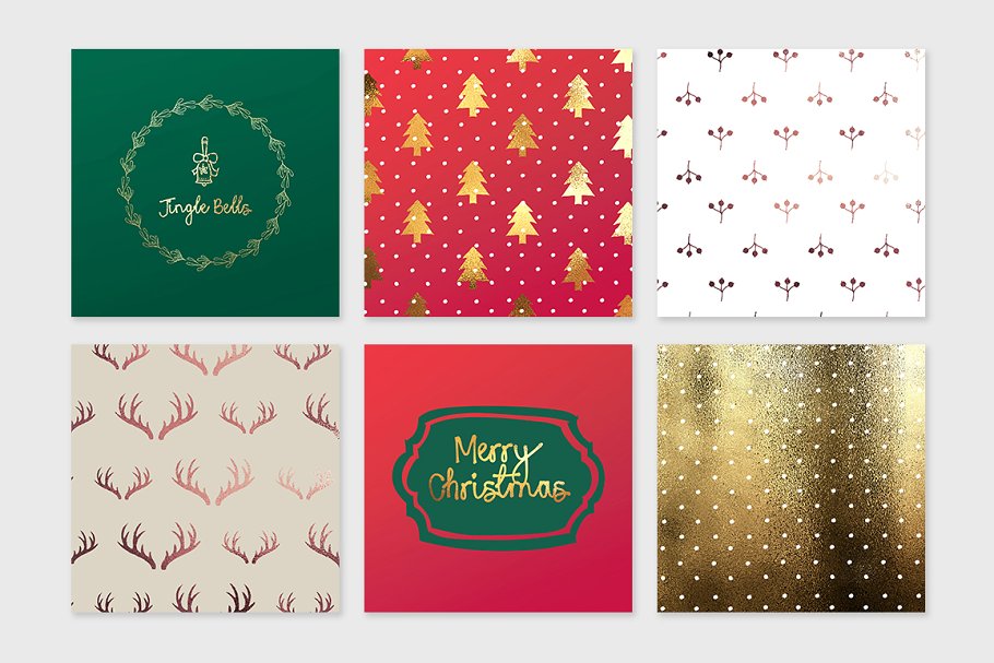 圣诞节贺卡模板+元素合集 Christmas Square Cards + Bonus插图(8)