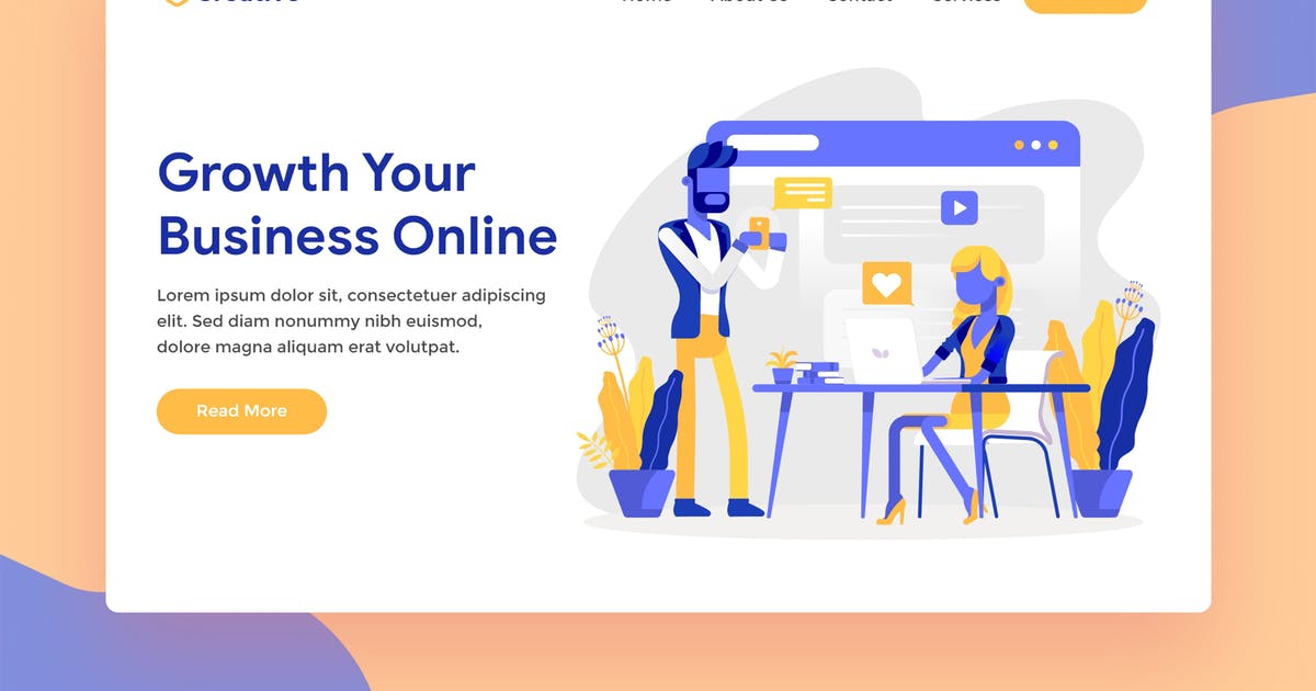 网站着陆页设计在线业务矢量插画素材 Online Business Web Landing Page Illustration插图