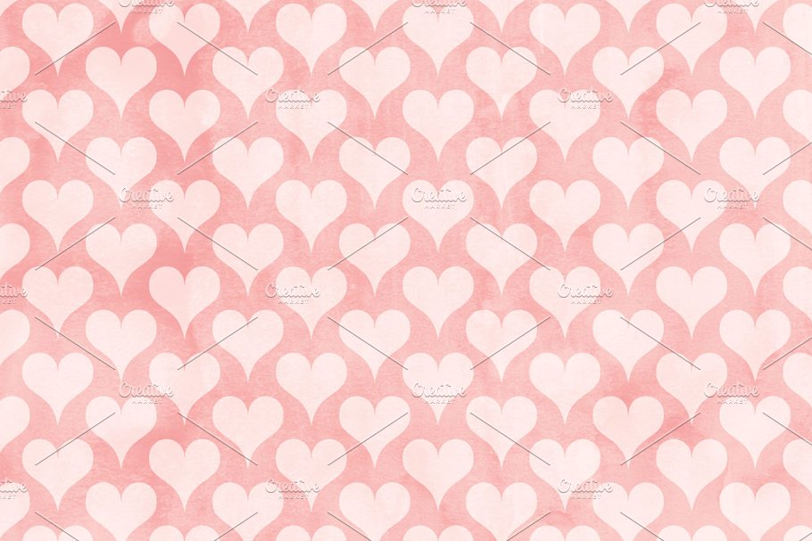 水彩爱心/红心无缝纸质背景 Cheerful Heart Watercolor Papers插图(1)