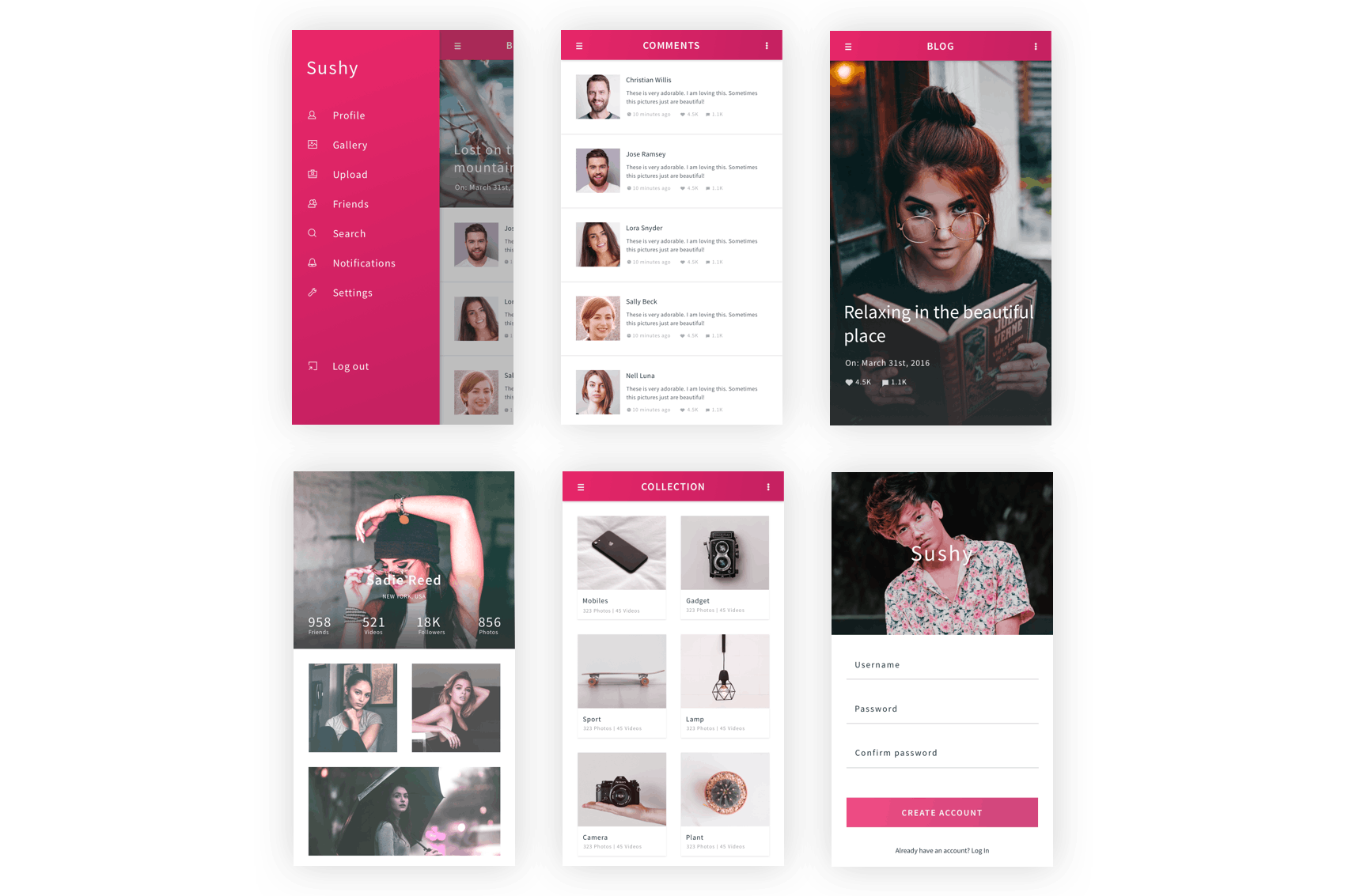 社交媒体&社交分享主题APP应用SKETCH设计套件 Sushy – Social Media Ui Kit for Sketch App插图(8)