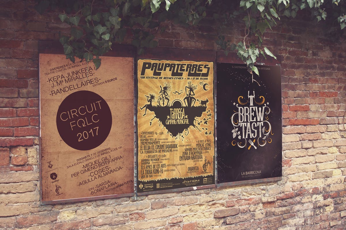 复古海报张贴场景样机模板 Venetian Wall View 3 in 1插图