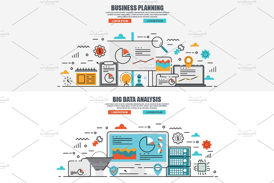 电子商务扁平概念矢量设计模板 Flat Line Color Concepts插图(1)