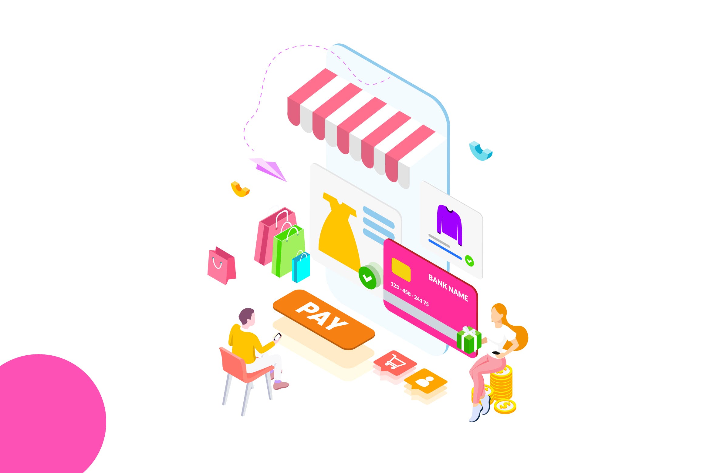 在线支付金融业务场景等距概念插画v1 Online Payment by Finance Isometric – FV插图